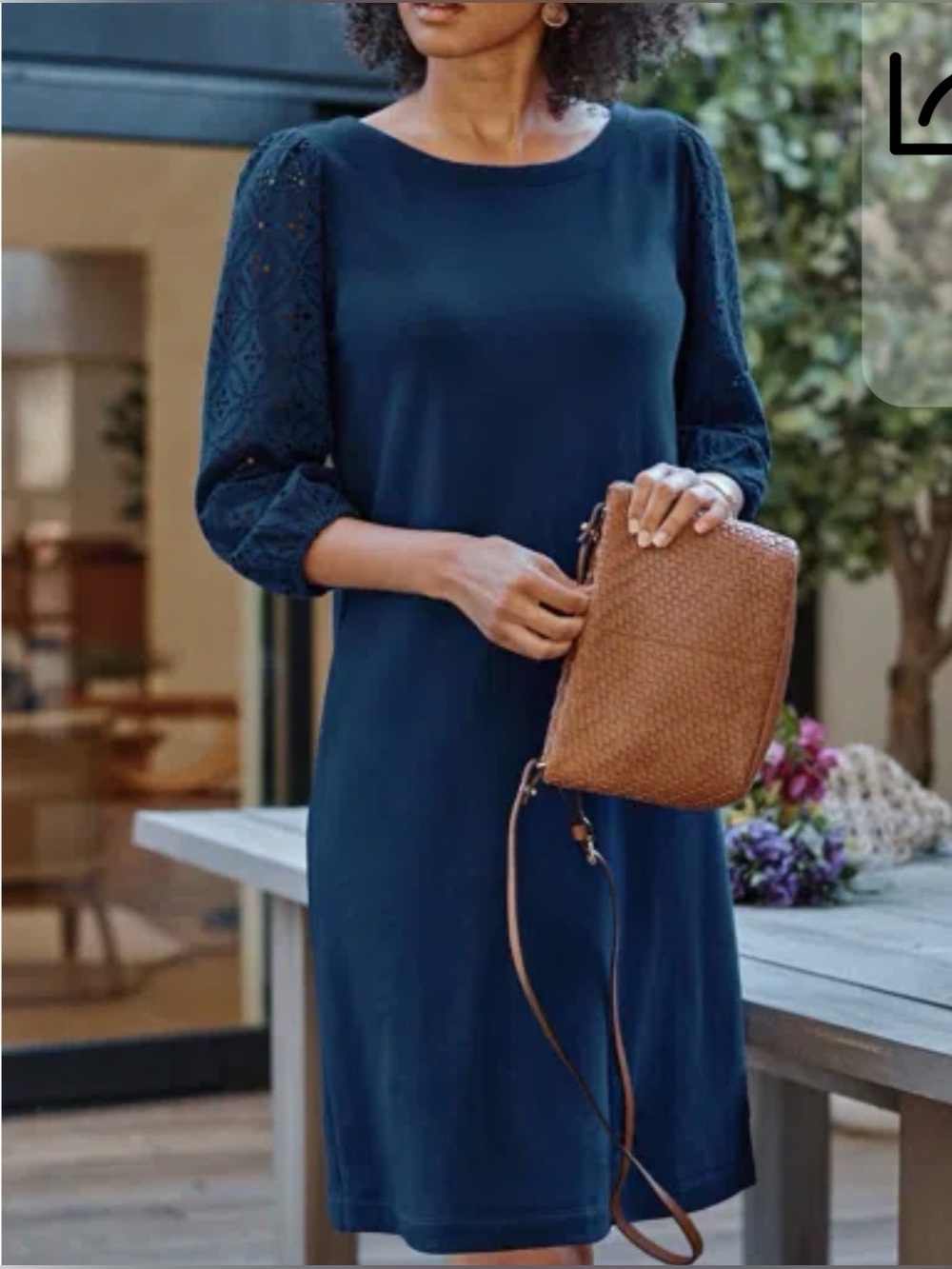 J. Jill 100% Cotton Knit & Eyelet Dress In Blue Ink/Navy, XL
